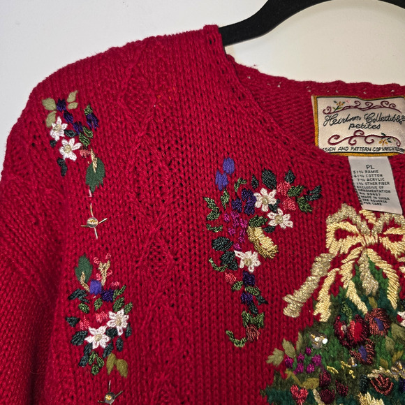 Vintage 90s Heirloom Collectibles Christmas Tree Sweater Large Petite Holiday - Picture 6 of 9